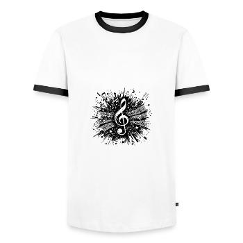 Fliegende Musik Notenschlüssel Vintage Notenblatt - Männer Kontrast-T-Shirt - Weiß/Schwarz - Vorne - AI Model Female 172 light (172cm) & AI Model Male 178 dark (178cm)