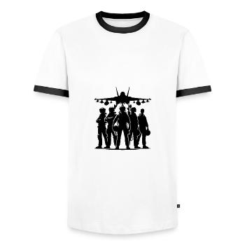 Portrait d’aviateur pour les pilotes de l’armée de l’air et de la RC - T-shirt contrasté Homme - blanc/noir - Devant - AI Model Female 172 light (172cm) & AI Model Male 178 dark (178cm)
