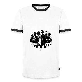 Cool aviator pilot portrait with airplane - Men's Ringer Shirt - white/black - Front - AI Model Female 172 light (172cm) & AI Model Male 178 dark (178cm)