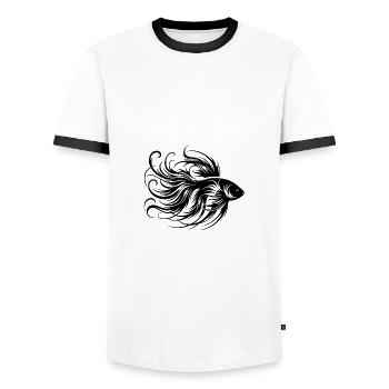 Prächtiger Kampffisch Gattung Labyrinthfisch - Männer Kontrast-T-Shirt - Weiß/Schwarz - Vorne - AI Model Female 172 light (172cm) & AI Model Male 178 dark (178cm)