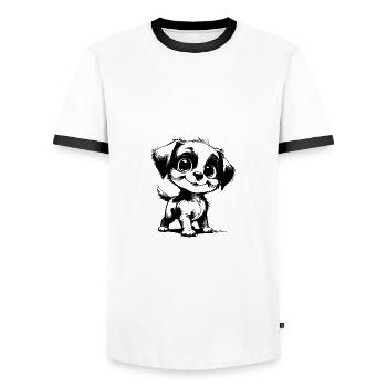 chien mignon avec de grands yeux trait dessin - T-shirt contrasté Homme - blanc/noir - Devant - AI Model Female 172 light (172cm) & AI Model Male 178 dark (178cm)
