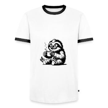 Lustiges Faultier mit Kaffee Tasse Zeichnung - Männer Kontrast-T-Shirt - Weiß/Schwarz - Vorne - AI Model Female 172 light (172cm) & AI Model Male 178 dark (178cm)
