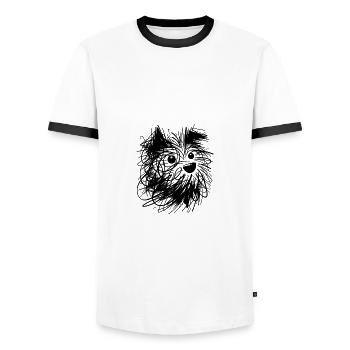 Abstrakte Hundeskizze verspielte Kritzellinien - Männer Kontrast-T-Shirt - Weiß/Schwarz - Vorne - AI Model Female 172 light (172cm) & AI Model Male 178 dark (178cm)
