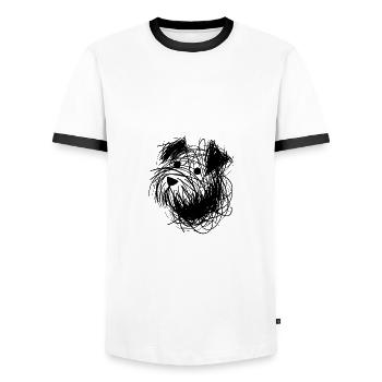 Skizzenhund verspielte Hundeporträt Kritzellinien - Männer Kontrast-T-Shirt - Weiß/Schwarz - Vorne - AI Model Female 172 light (172cm) & AI Model Male 178 dark (178cm)