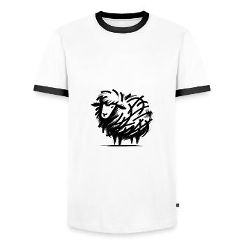 Dessin de mouton ludique dessin animé dessin au trait - T-shirt contrasté Homme - blanc/noir - Devant - AI Model Female 172 light (172cm) & AI Model Male 178 dark (178cm)