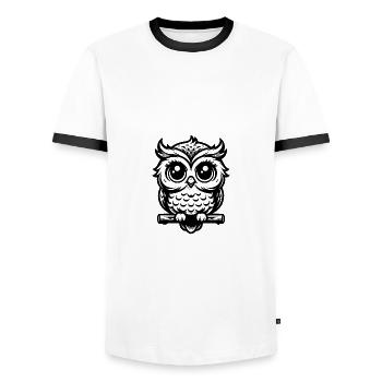 Lächelndes Eule Baby Zeichnung Skizze - Männer Kontrast-T-Shirt - Weiß/Schwarz - Vorne - AI Model Female 172 light (172cm) & AI Model Male 178 dark (178cm)