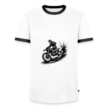 Dynamische Motocross Illustration Zeichnung - Männer Kontrast-T-Shirt - Weiß/Schwarz - Vorne - AI Model Female 172 light (172cm) & AI Model Male 178 dark (178cm)