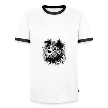 Hundeporträt im chaotische Linien Style - Männer Kontrast-T-Shirt - Weiß/Schwarz - Vorne - AI Model Female 172 light (172cm) & AI Model Male 178 dark (178cm)
