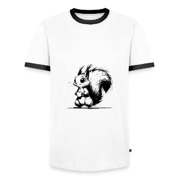 Funny Kids Squirrel with Coffee Sketch - Men's Ringer Shirt - white/black - Front - AI Model Female 172 light (172cm) & AI Model Male 178 dark (178cm)