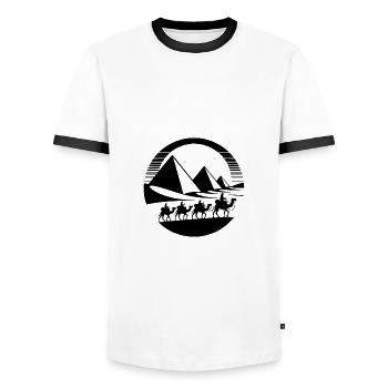 Egyptian Silhouette Pyramids and Camel Caravan - Men's Ringer Shirt - white/black - Front - AI Model Female 172 light (172cm) & AI Model Male 178 dark (178cm)