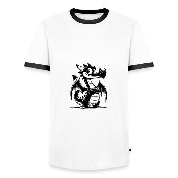 Funny Kids Dragon with Big Wings - Men's Ringer Shirt - white/black - Front - AI Model Female 172 light (172cm) & AI Model Male 178 dark (178cm)