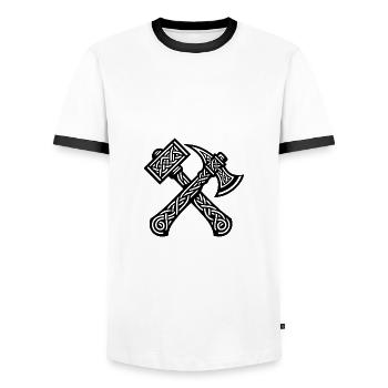 Axt und Hammer in Keltischen Knoten - Männer Kontrast-T-Shirt - Weiß/Schwarz - Vorne - AI Model Female 172 light (172cm) & AI Model Male 178 dark (178cm)