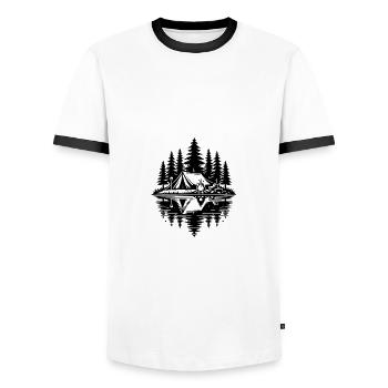Zelten am See im Wald Lagerfeuer Natur - Männer Kontrast-T-Shirt - Weiß/Schwarz - Vorne - AI Model Female 172 light (172cm) & AI Model Male 178 dark (178cm)