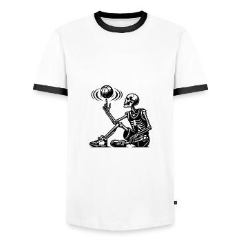 Cool Halloween skeleton playing basketball - Men's Ringer Shirt - white/black - Front - AI Model Female 172 light (172cm) & AI Model Male 178 dark (178cm)