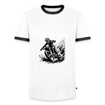 Rasanter Motocross Fahrer im Matsch Splash - Männer Kontrast-T-Shirt - Weiß/Schwarz - Vorne - AI Model Female 172 light (172cm) & AI Model Male 178 dark (178cm)