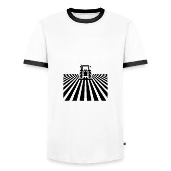 Traktorsilhouette über ländlichem Hintergrund - Männer Kontrast-T-Shirt - Weiß/Schwarz - Vorne - AI Model Female 172 light (172cm) & AI Model Male 178 dark (178cm)