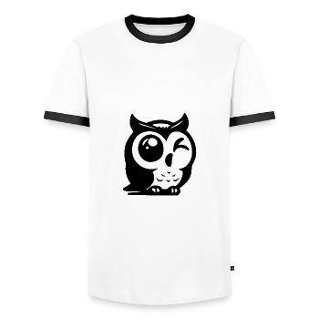 Clever owl with a winking eye - Men's Ringer Shirt - white/black - Front - AI Model Female 172 light (172cm) & AI Model Male 178 dark (178cm)