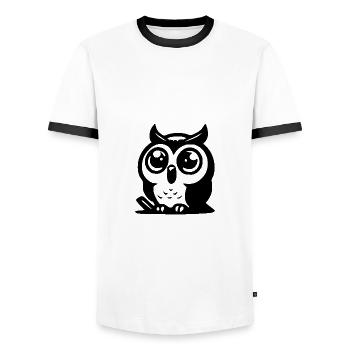 Petit hibou mignon avec de grands yeux - T-shirt contrasté Homme - blanc/noir - Devant - AI Model Female 172 light (172cm) & AI Model Male 178 dark (178cm)