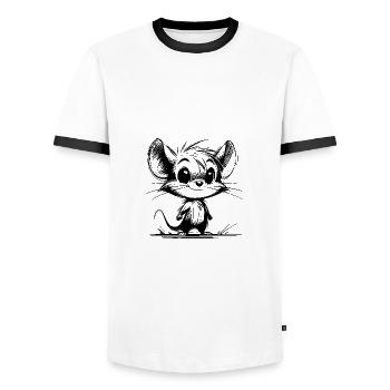 Mouse Baby and Ears Drawing Style Pencil - Men's Ringer Shirt - white/black - Front - AI Model Female 172 light (172cm) & AI Model Male 178 dark (178cm)