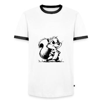 Funny Squirrel Pencil Stroke Drawing - Men's Ringer Shirt - white/black - Front - AI Model Female 172 light (172cm) & AI Model Male 178 dark (178cm)