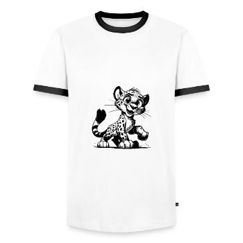 Leopard Baby Kids Pencil Drawing - Men's Ringer Shirt - white/black - Front - AI Model Female 172 light (172cm) & AI Model Male 178 dark (178cm)