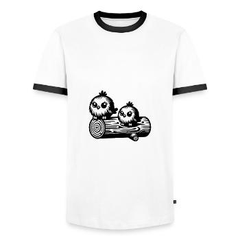 Fröhliche kleine niedliche Vögel in Cartoon Style - Männer Kontrast-T-Shirt - Weiß/Schwarz - Vorne - AI Model Female 172 light (172cm) & AI Model Male 178 dark (178cm)