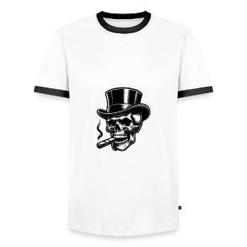 Finsterer Schädel mit Zigarren Rauch und Zylinder - Männer Kontrast-T-Shirt - Weiß/Schwarz - Vorne - AI Model Female 172 light (172cm) & AI Model Male 178 dark (178cm)