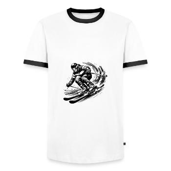 Skisport mit beeindruckender Dynamik im Schnee - Männer Kontrast-T-Shirt - Weiß/Schwarz - Vorne - AI Model Female 172 light (172cm) & AI Model Male 178 dark (178cm)