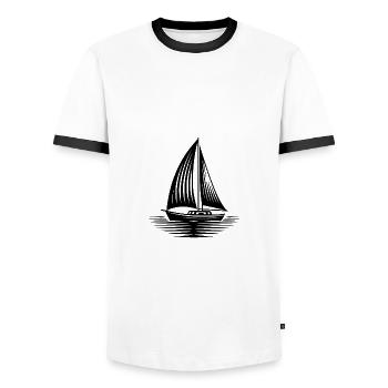 Sailboat in calm seas on the horizon - Men's Ringer Shirt - white/black - Front - AI Model Female 172 light (172cm) & AI Model Male 178 dark (178cm)