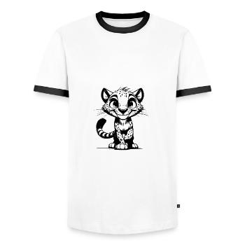 Portrait léopard mignon grand chat souriant - T-shirt contrasté Homme - blanc/noir - Devant - AI Model Female 172 light (172cm) & AI Model Male 178 dark (178cm)