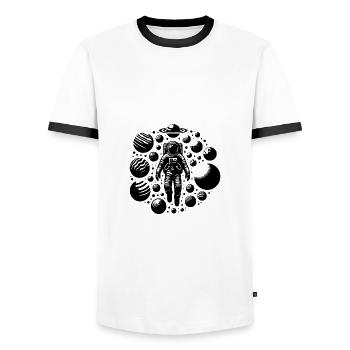Weightlessness Astronaut drifts in the universe - Men's Ringer Shirt - white/black - Front - AI Model Female 172 light (172cm) & AI Model Male 178 dark (178cm)