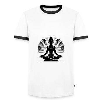 Meditative Silhouette Yoga and Spirituality - Men's Ringer Shirt - white/black - Front - AI Model Female 172 light (172cm) & AI Model Male 178 dark (178cm)
