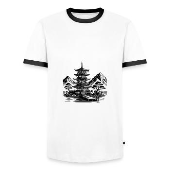 Meditation Yoga Design Asiatisches Landschaft - Männer Kontrast-T-Shirt - Weiß/Schwarz - Vorne - AI Model Female 172 light (172cm) & AI Model Male 178 dark (178cm)