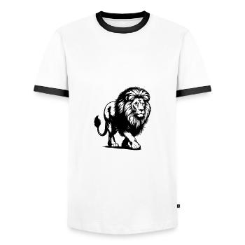 Puissant grand chat lion avec crinière - T-shirt contrasté Homme - blanc/noir - Devant - AI Model Female 172 light (172cm) & AI Model Male 178 dark (178cm)