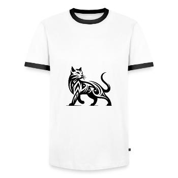 Tatouage de chat tribal dans une élégance élégante - T-shirt contrasté Homme - blanc/noir - Devant - AI Model Female 172 light (172cm) & AI Model Male 178 dark (178cm)