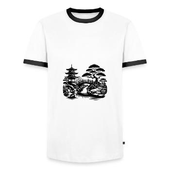 Équilibre spirituel Pont du temple japonais - T-shirt contrasté Homme - blanc/noir - Devant - AI Model Female 172 light (172cm) & AI Model Male 178 dark (178cm)