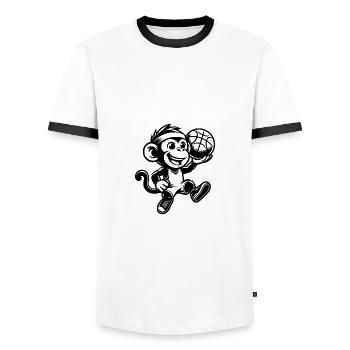 Cute little kids monkey with basketball - Men's Ringer Shirt - white/black - Front - AI Model Female 172 light (172cm) & AI Model Male 178 dark (178cm)