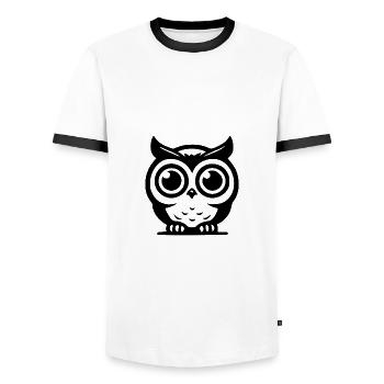 Night bird cute owls with big eyes - Men's Ringer Shirt - white/black - Front - AI Model Female 172 light (172cm) & AI Model Male 178 dark (178cm)