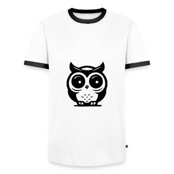 Minimalistisches Eulendesign Nachtvogel Motiv - Männer Kontrast-T-Shirt - Weiß/Schwarz - Vorne - AI Model Female 172 light (172cm) & AI Model Male 178 dark (178cm)