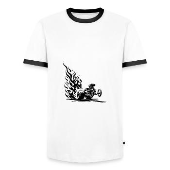 Fast Dragster Car with Flaming Engine - Men's Ringer Shirt - white/black - Front - AI Model Female 172 light (172cm) & AI Model Male 178 dark (178cm)