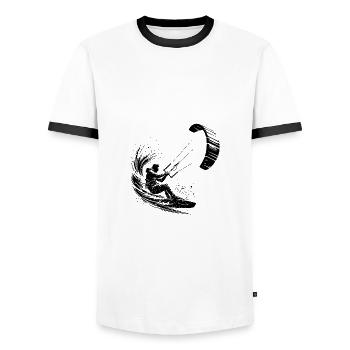 Sport Kite Surfer Water Splash and Kite - Men's Ringer Shirt - white/black - Front - AI Model Female 172 light (172cm) & AI Model Male 178 dark (178cm)