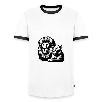 Powerful Big Cats Lion with Lioness Portrait Style - Men's Ringer Shirt - white/black - Front - AI Model Female 172 light (172cm) & AI Model Male 178 dark (178cm)