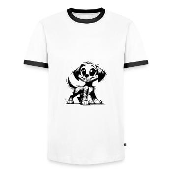 Schmutziger Hund Welpen Bleistift Skizze - Männer Kontrast-T-Shirt - Weiß/Schwarz - Vorne - AI Model Female 172 light (172cm) & AI Model Male 178 dark (178cm)