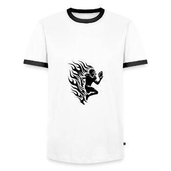 Rennender Football Spieler in Flammen und Feuer - Männer Kontrast-T-Shirt - Weiß/Schwarz - Vorne - AI Model Female 172 light (172cm) & AI Model Male 178 dark (178cm)