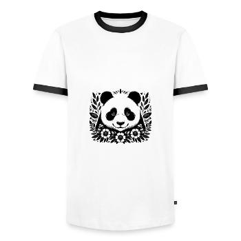 Lächelnder Blumenpanda Zauber Florales Blütenmeer - Männer Kontrast-T-Shirt - Weiß/Schwarz - Vorne - AI Model Female 172 light (172cm) & AI Model Male 178 dark (178cm)