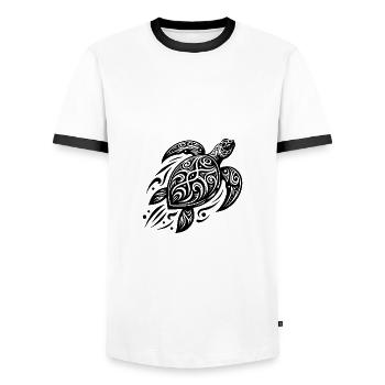 Kraftvolle Pazifik Schildkröte trifft Tribal - Männer Kontrast-T-Shirt - Weiß/Schwarz - Vorne - AI Model Female 172 light (172cm) & AI Model Male 178 dark (178cm)