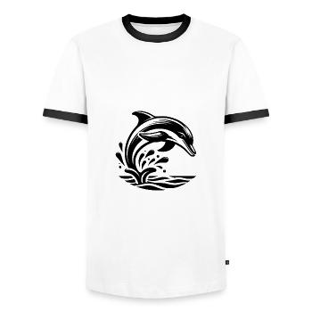 Jumping Elegant Tattoo Dolphin - Men's Ringer Shirt - white/black - Front - AI Model Female 172 light (172cm) & AI Model Male 178 dark (178cm)