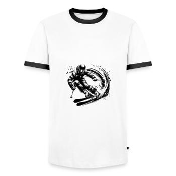 Skifahrer in voller Fahrt auf Pulverschnee Piste - Männer Kontrast-T-Shirt - Weiß/Schwarz - Vorne - AI Model Female 172 light (172cm) & AI Model Male 178 dark (178cm)