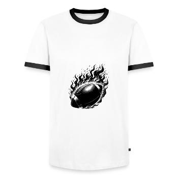 Krasser Wurf Football in Flammen und Feuer - Männer Kontrast-T-Shirt - Weiß/Schwarz - Vorne - AI Model Female 172 light (172cm) & AI Model Male 178 dark (178cm)