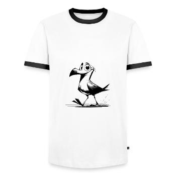 Lustiger Vogel mit dem Blick für Blödsinn - Männer Kontrast-T-Shirt - Weiß/Schwarz - Vorne - AI Model Female 172 light (172cm) & AI Model Male 178 dark (178cm)